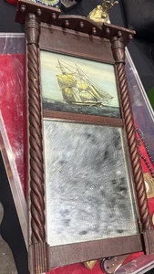 Antique Reverse Painted Scene Federal Mirror Clipper Ship 13.5”w x 22.5” 1800's - Picture 1 of 6