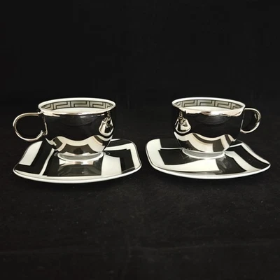 Rosenthal Versace Dedalo Platin Set of 2 Espresso Cups & 2 Saucers (D1476) - image 1 of 4