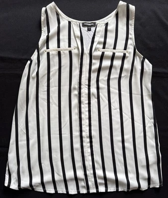 Express Women's Sleeveless Black And White Striped Blouse Tank Size Large - Image 1 of 4