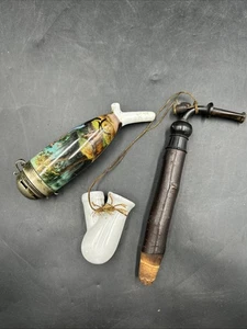 Lote de pipas antiguas de porcelana y madera - piezas y vástago de pipa estilo alemán pintadas a mano - Imagen 1 de 16