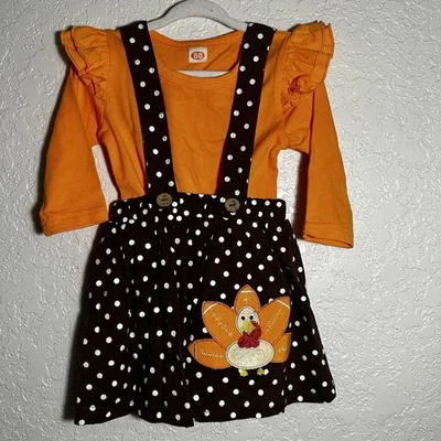 Blusa camisa manga babado roupa de ação de graças bebê menina + conjunto de saias suspensas - Imagem 1 de 4
