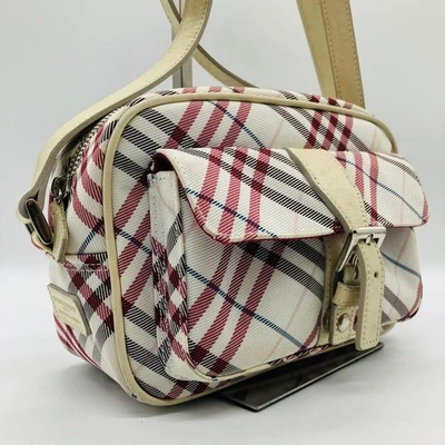 Bolso Bandolera Burberry Etiqueta Azul Mini Rosa Nylon Cuero Cuadros Japón Auténtico Foto 1 de 4