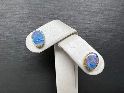 Aretes dobles de ópalo de oro amarillo de 18 quilates Foto 1 de 4