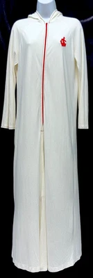 Vintage Women Size M Step-In Front Zip Up Hooded Robe Cream Terry Long Sleeve - Image 1 of 4