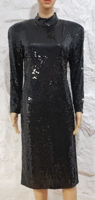 Vintage Oleg Cassini Black Sequin Fitted Dress Women’s Sz 10 Open Back - Image 1 of 4