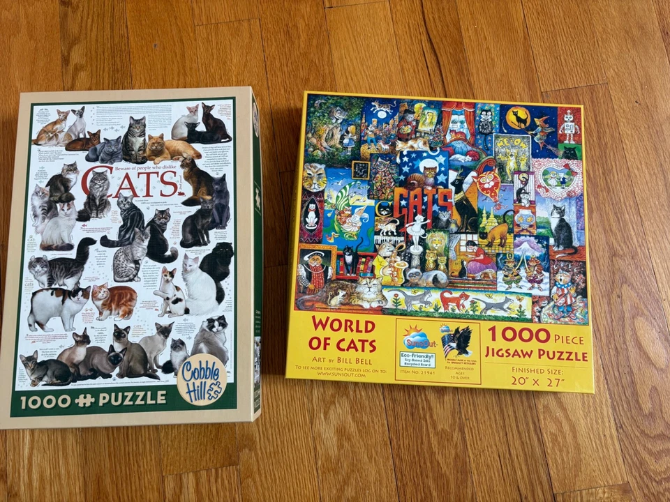 Cat puzzles, set of 2, 1000 pieces each, pre-owned and complete - Image 1 of 4