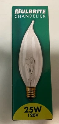 Bulbrite Chandelier Bulbs 25W 120V Flame Tip Clear Candelabra Base 25 Pack - Image 1 of 4