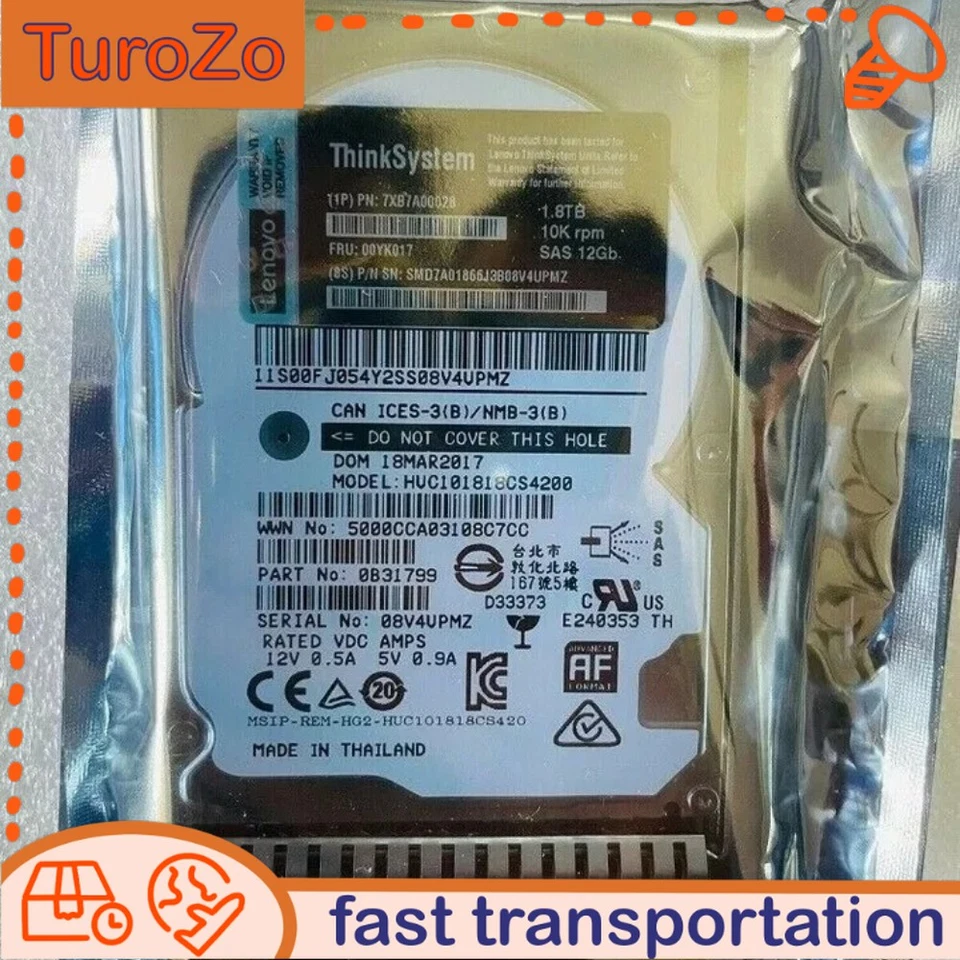 NEW IBM / Lenovo 00YK017 7XB7A00028 2.5" 1.8TB 10K SAS 12G Hot Swap HARD DRIVE - Image 1 of 3