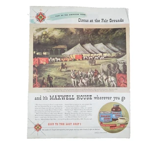 Maxwell House Coffee Circus Werbung 40er Jahre Vintage Essen Getränke Zirkus - Bild 1 von 4