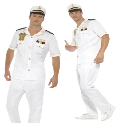 Disfraz de Capitán Oficial Naval Adulto Blanco Para Hombre Vestido Elegante Conjunto M L Foto 1 de 3