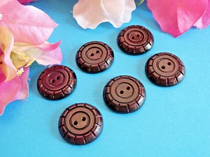 664B Stunning Buttons " Retro " Burgundy Marbled Lot 6 Buttons Period 1950 - Picture 1 of 5