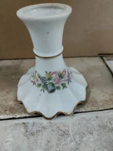 Lefton Porcelain Taper Candlestick Holder XA 7790 Gold Accent Floral Pattern - Picture 1 of 5