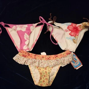 Oneill Lucky Brand Swimwear Swimsuit Bikini Bottoms Tie Pink Floral X Small NWT - Picture 1 of 7