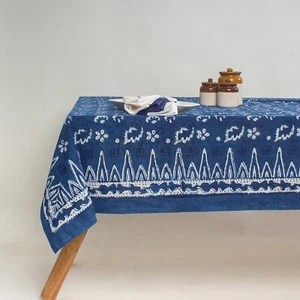 Indigoblau Hand Block Tischdecke Indische Baumwolle Esstischdecke mit Serviette - Bild 1 von 5