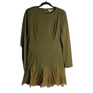 ASILIO Olive Lace Hem Long Sleeve Mini Dress Size US 8 - Picture 1 of 8