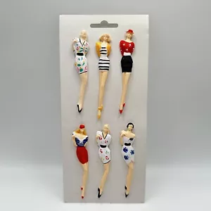Broche prendedor vintage (juego de 6) de plástico moldeado pintado a mano de moda para dama de los años 80 nuevo de Lote Antiguo - Imagen 1 de 5