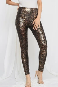 Women Ladies Crocodile Print Wet Look Legging Pants Animal Leopard Foil Shiny PU - Picture 1 of 10