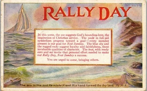 Vintage S Schule Rallye Kirche Postkarte Meer mit Segelboot Das Meer gehört ihm - Bild 1 von 4
