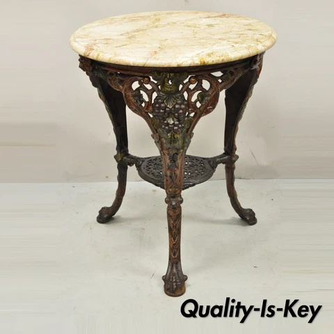 Antique English Victorian Cast Iron Round Marble Top Pub Table Cover