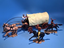 TIMPO TOYS ORIGINAL COWBOY WESTERN WAGON COVERED WAGON UNDER ATTACK BY INDIANS