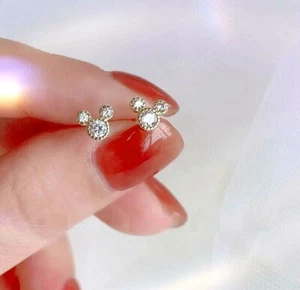 Tiny Gold Disney Mickey Mouse Pave Cubic Zirconia Stud Earrings - Picture 1 of 1