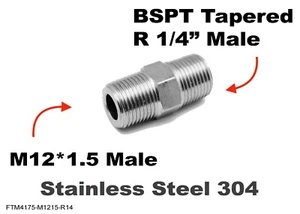 M12*1.5 MALE to BSPT Tapered R 1/4" MALE Stainless Sensor Adaptor Fittings - Picture 1 of 4