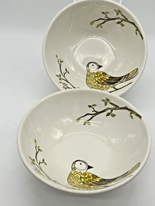 Set of 2 Pottery Barn Perched Skylark 6 1/2" Soup Cereal Bowls Yellow Bird - Picture 1 of 9