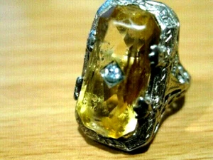 ART. DECO VINTAGE 14k solid gold huge Peridot ring SIZE 5 MARKED GIFT BOX - Picture 1 of 3