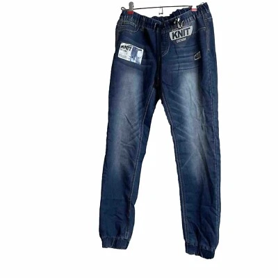 Jeans jeans feminino quase famoso tamanho pequeno malha azul cordão elástico - Imagem 1 de 4