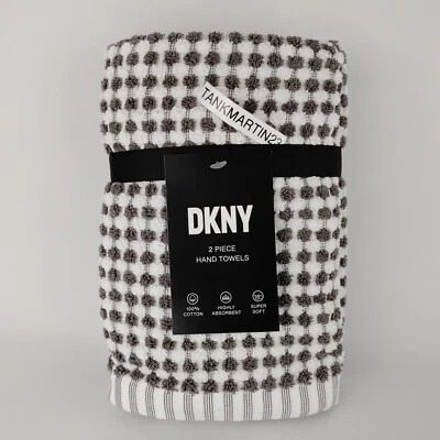 Juego de 2 toallas de mano DKNY gris y blanco a cuadros de guinga azulejo monet carbón Foto 1 de 4