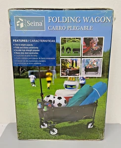 Seina Compact Outdoor 150 LB Capacity Folding Steel Wagon Garden Cart, Black - Picture 1 of 2