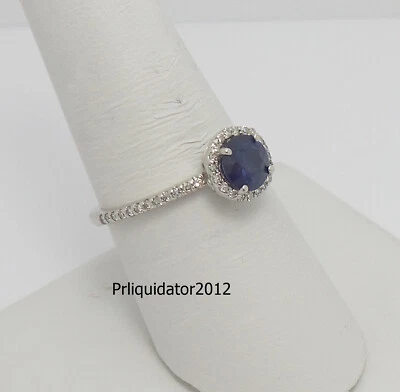 Anillo de compromiso Effy de 1,22 quilates con halo de diamantes y zafiros naturales banda de oro blanco de 14 quilates Foto 1 de 4