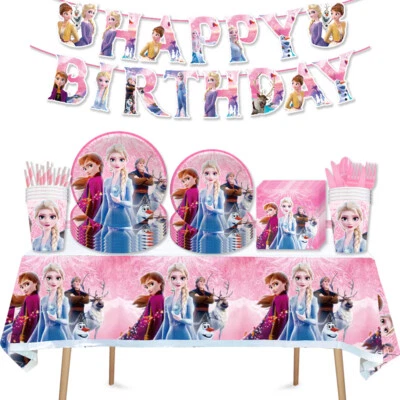 Pink Frozen Birthday Party Decoration Elsa Anna Tableware Girl Balloons Supplies - Image 1 of 4