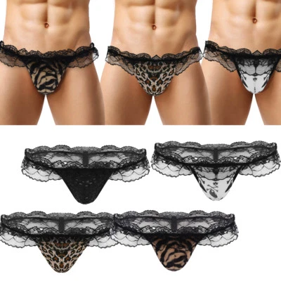 Herren Sissy Dessous Bikini Slip Rüschen Spitze T-Back G-String Unterwäsche Sexy - Bild 1 von 2