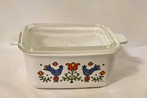 1975 Corning Ware Country Festival Blue Bird Loaf Pan w Lid/1.5 QT - Picture 1 of 4