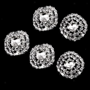 5 Pieces Diamante Rhinestone Round  Buttons Sewing Buttons Embellishment Silver - Picture 1 of 7