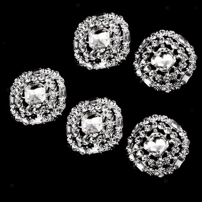 5 Pieces Diamante Rhinestone Round  Buttons Sewing Buttons Embellishment Silver - Image 1 of 4