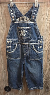 Wrangler Kids Denim Overalls Blue Jeans Embroidered Boots Youth Toddler 18 Month - Image 1 of 4