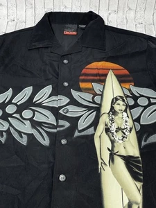 Camisa C-Two Hawaiana Abotonada Camisa Negra Tabla de Surf Flores Mujer Lula - Imagen 1 de 5