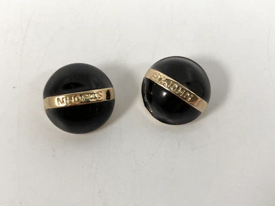 ST JOHN BLACK ENAMEL GOLD TONE ROND DOME 2 BUTTONS REPLACEMENT - Image 1 of 3