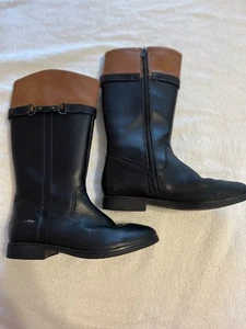 Clarks Girls Pita Topeka Black Brown Leather Waterproof Riding Boots Size 3 - Picture 1 of 17