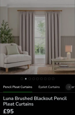 Dunelm Blackout Luna Blush Curtains Thermal Pencil Pleat 284cmx228cm In Pebble - Image 1 of 4