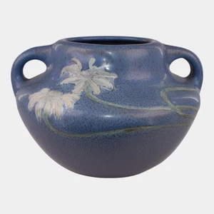 Weller Fru Russet Vintage Art Pottery Blue Floral Handled Vase - Picture 1 of 6