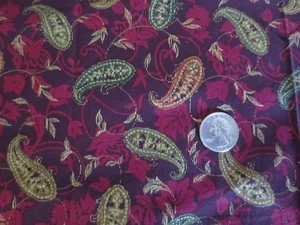 4753. The Kesslers GOLD PAISLEY on RED LEAF Quilting COTTON FABRIC - 44" x 1 yd. - Picture 1 of 3