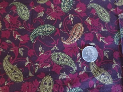 4753. The Kesslers GOLD PAISLEY on RED LEAF Quilting COTTON FABRIC - 44" x 1 yd. - Image 1 of 3
