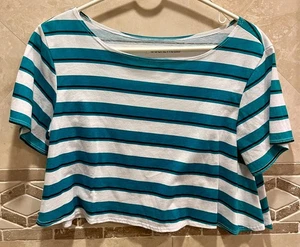 Urban Outfitters Mouchette Teal White Stripped Women’s Crop Top Shirt -Large - Picture 1 of 1