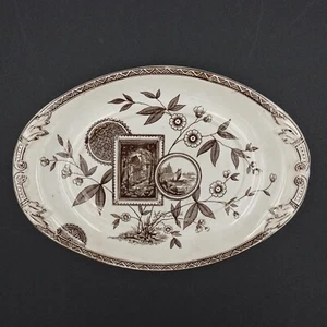 James Beech PERAK Aesthetic 1885 Staffordshire Brown Transferware Oval Dish 9" L - Picture 1 of 6