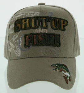 NEW! BASS SHUT UP AND FISH FISHING CAP HAT N1 TAN - Picture 1 of 4
