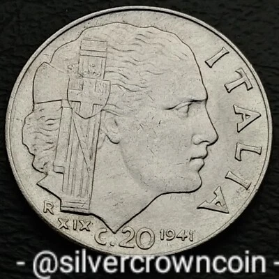 Italia 20 Centesimi 1941 R XLX. KM#75b. Moneda de veinte centavos. V. Emmanuel III. Segunda Guerra Mundial. Foto 1 de 4