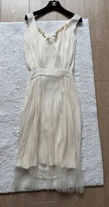 NINA RICCI CREAM BEIGE SILK LACE SLEEVELESS BACK TIED KEYHOLE DRESS 36 S - Picture 1 of 14